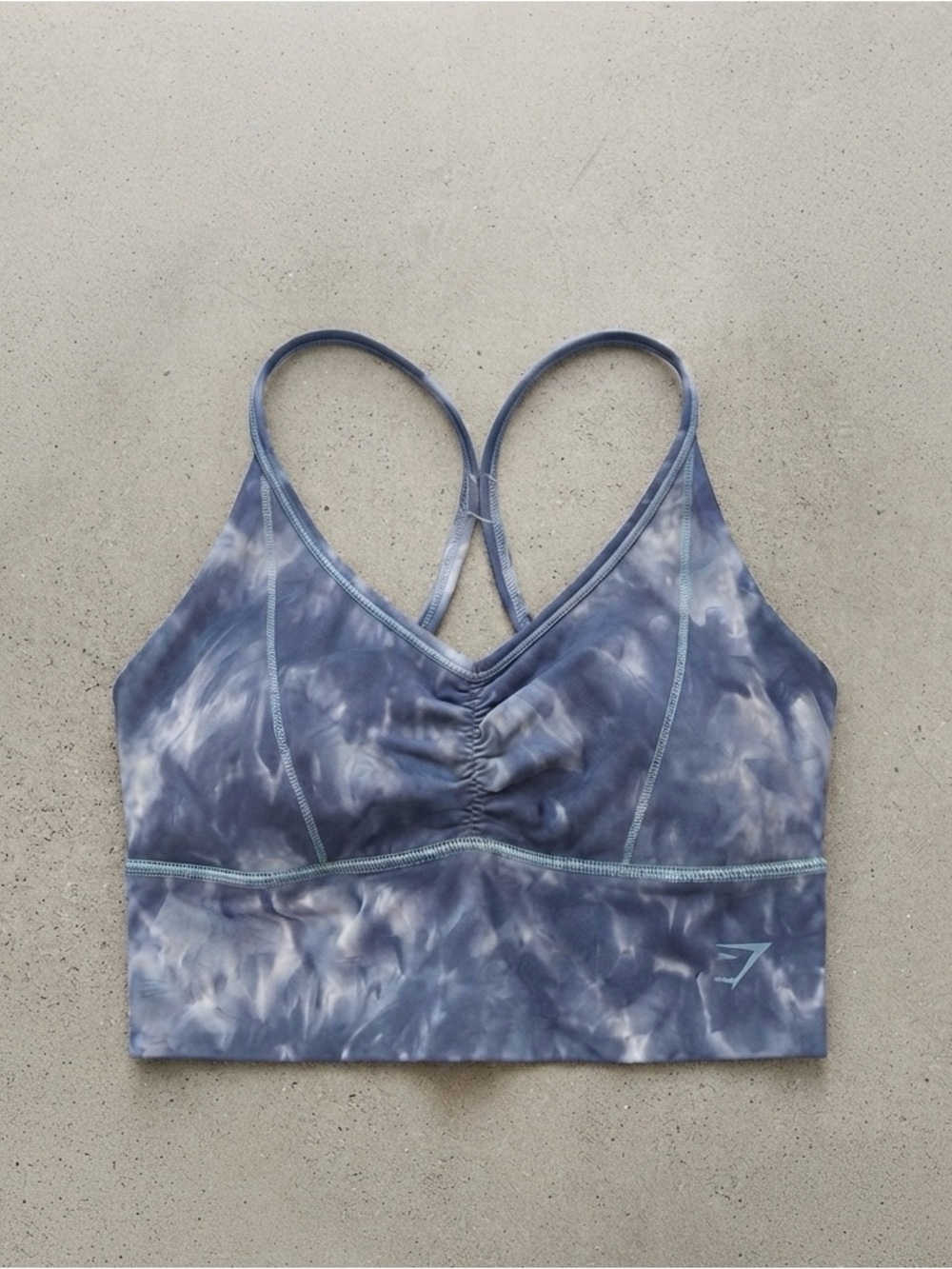 Gymshark Blue Tie-Dye Ruched Longline Sports Bra